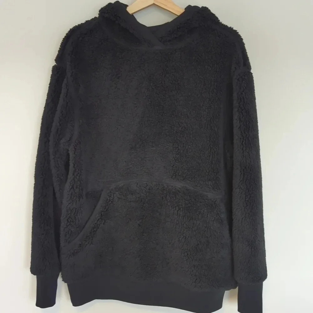 Athleta Solstice Reversible Sherpa Hoodie Sweatshirt Black Women's Small Warm